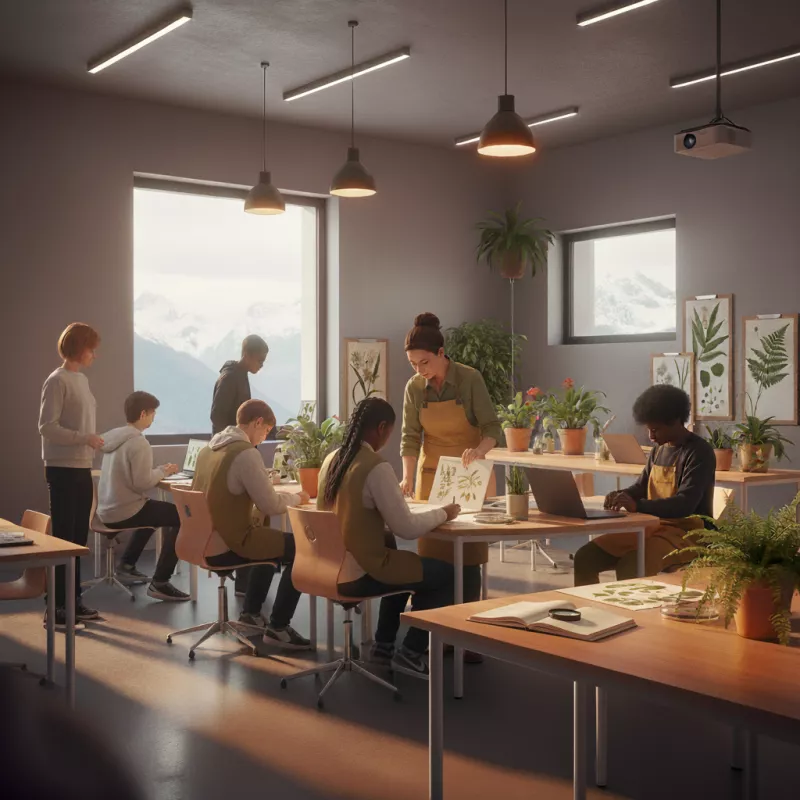 Étudiants travaillant en groupe autour d’une table avec ordinateur