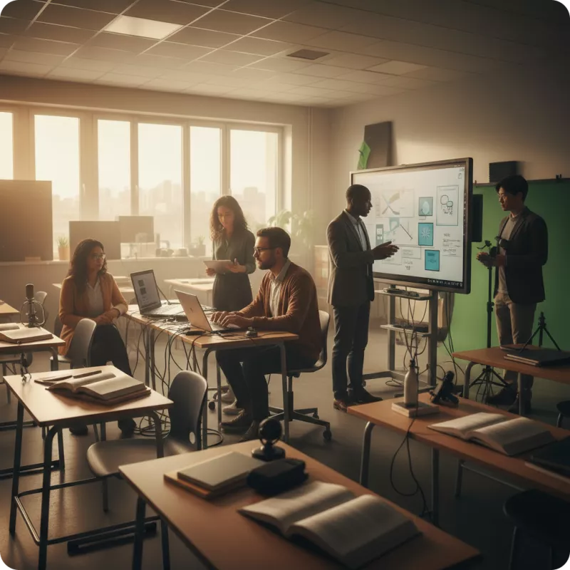 Rencontre entre élèves et formateur dans une bibliothèque